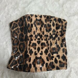 Leopard Print Sequin Bustier Top